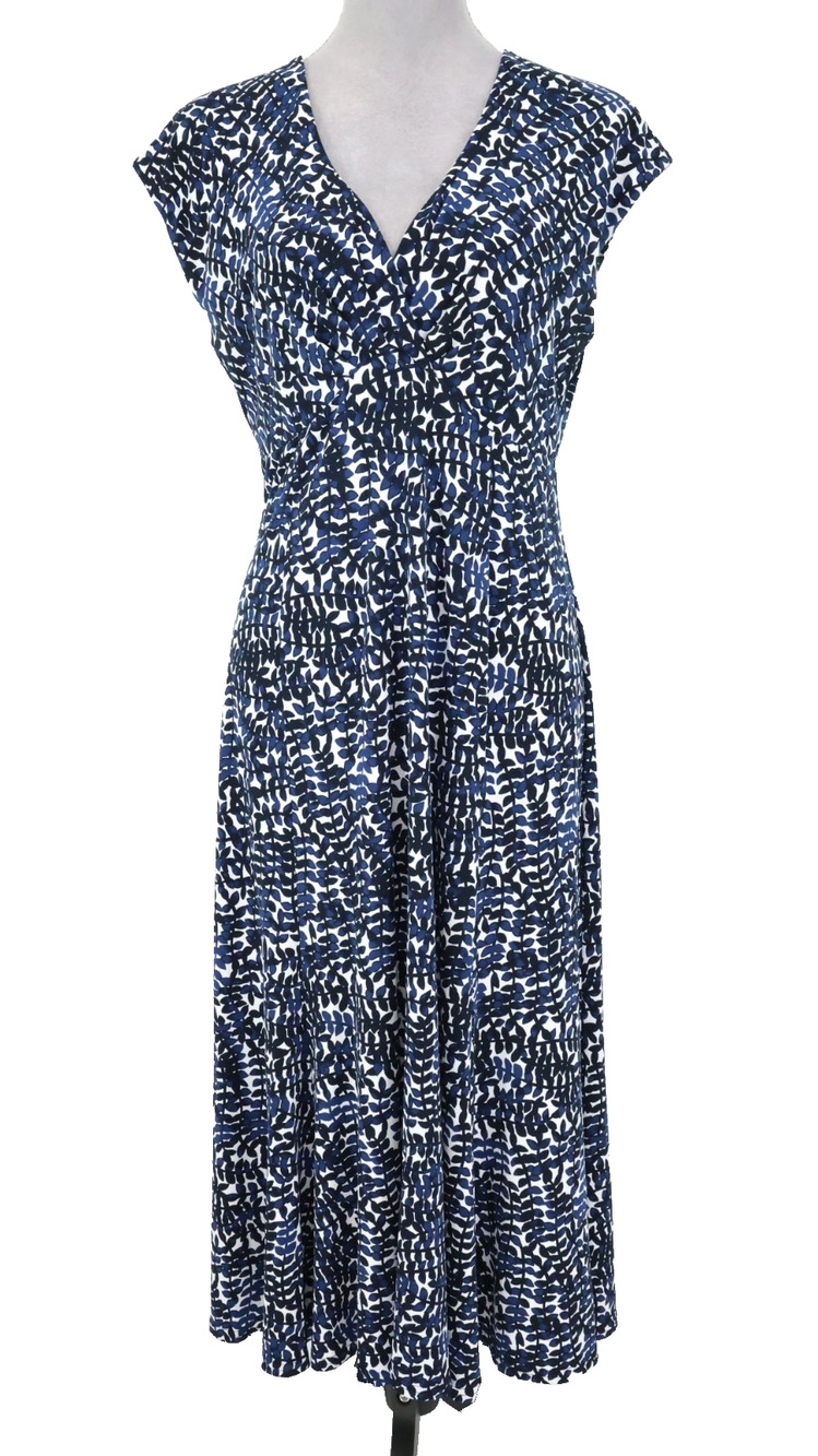 Jones NY Dress Womens 10 Blue White Floral Stretch Knit Midi Fit n Flare